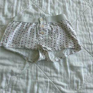 White Boxer Shorts with Red Heart Pattern